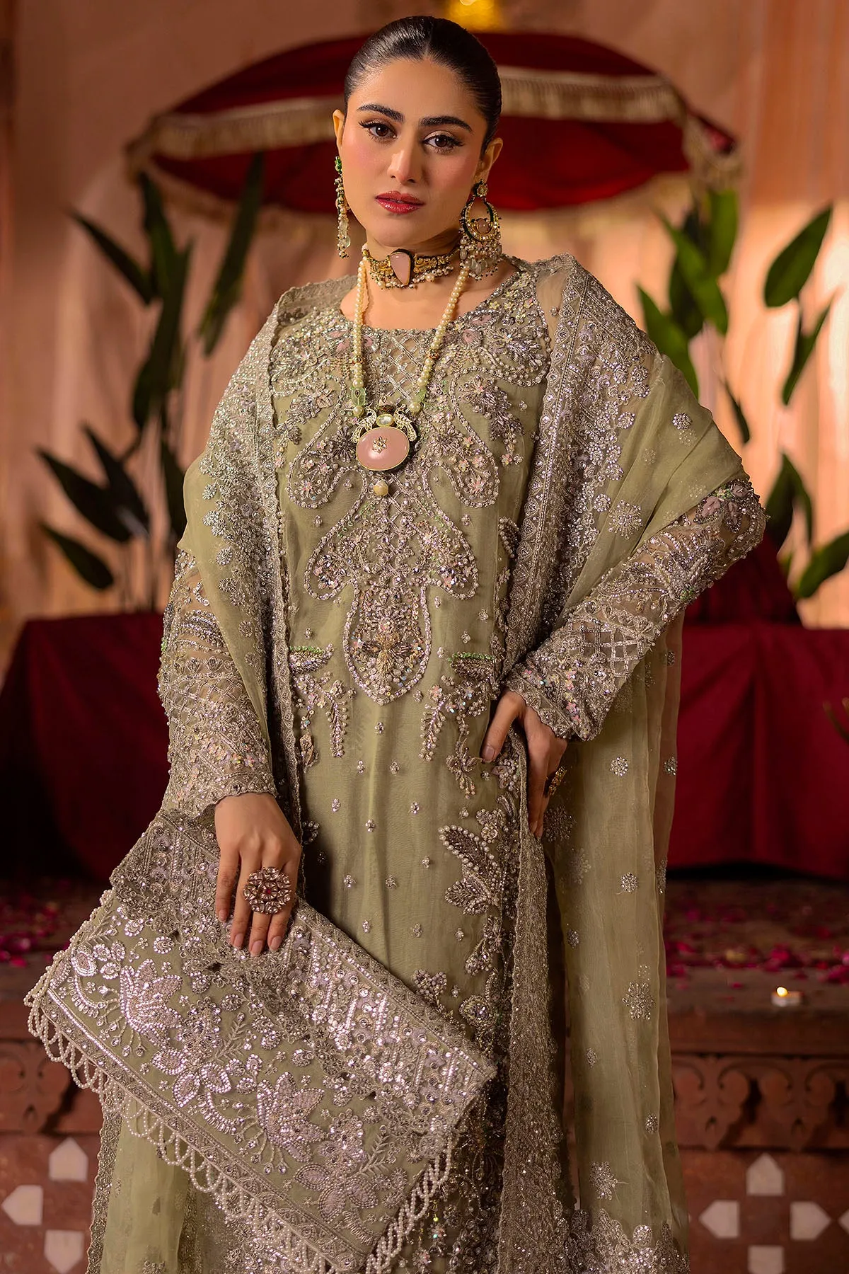 0016-MEERAZ EMBROIDERED ORGANZA STITCHED