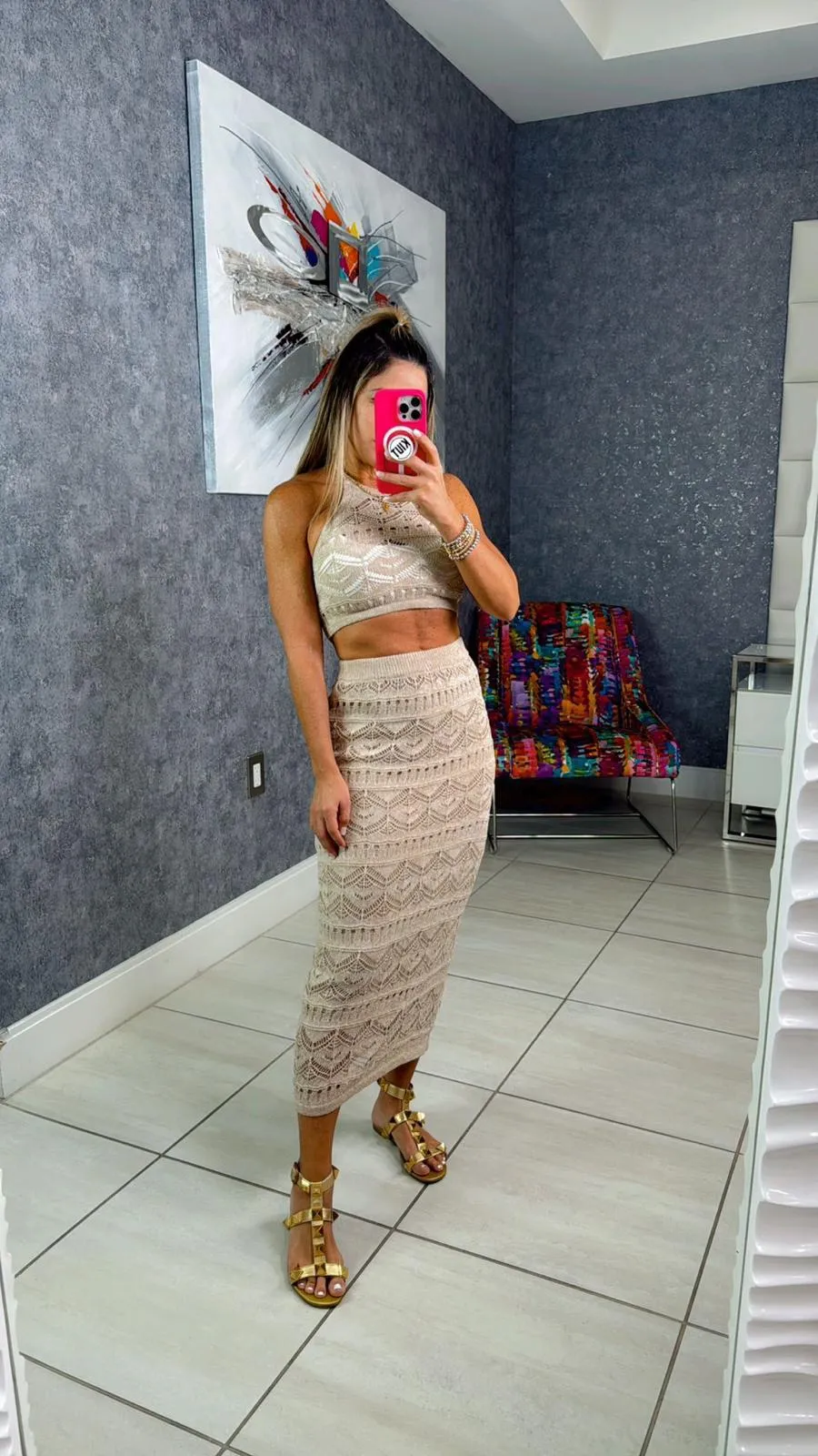 4355 Knit sweater top and midi skirt set
