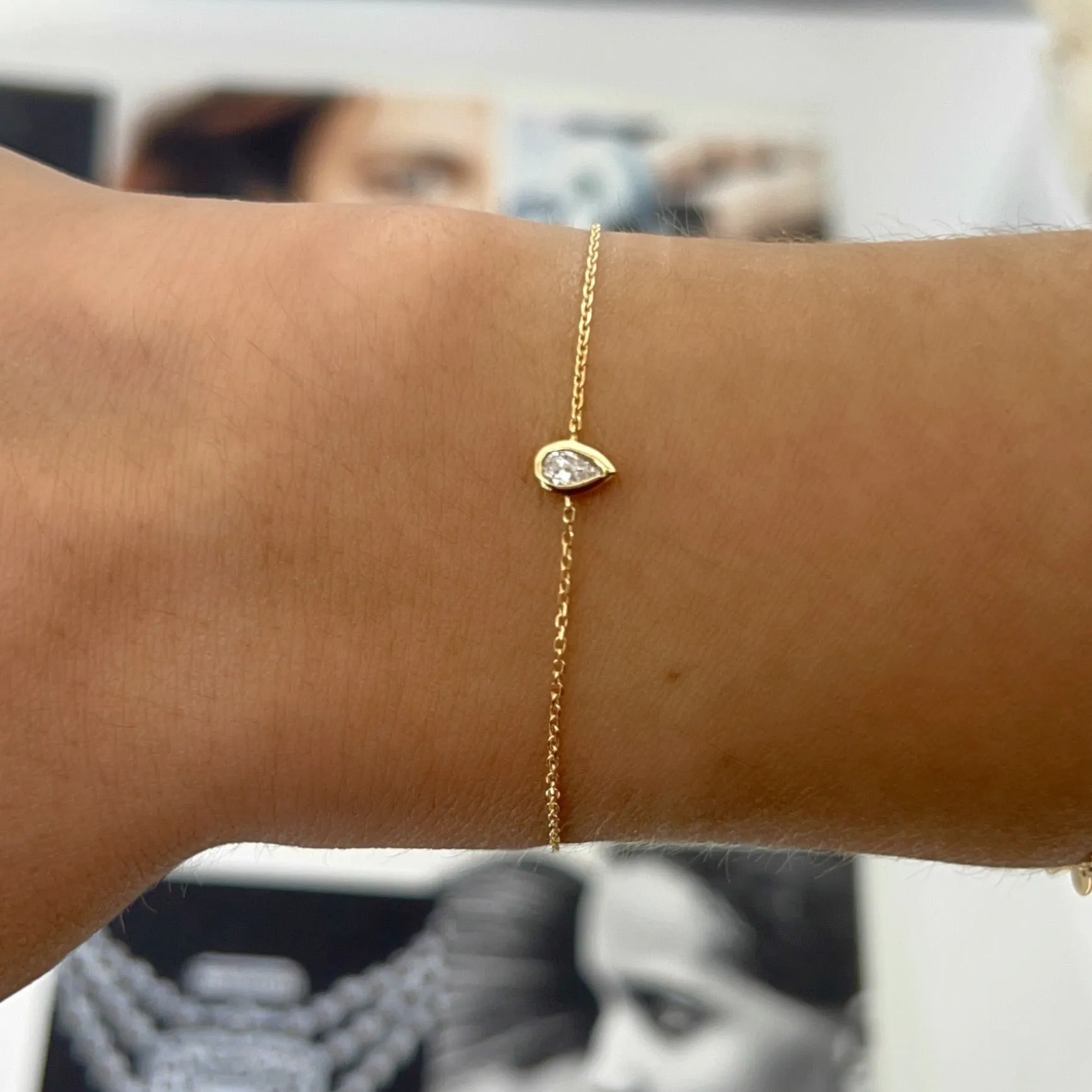 Adjustable Bezel Diamond Pear Bracelet