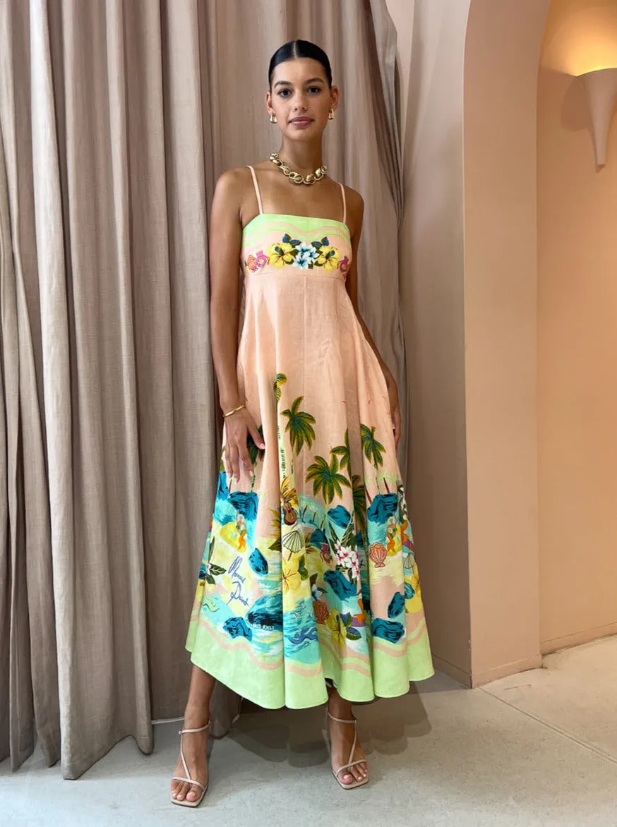 Alemais Mermaid Point Sundress in Guava