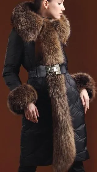 Belted Fur-Trim Puffer Coat