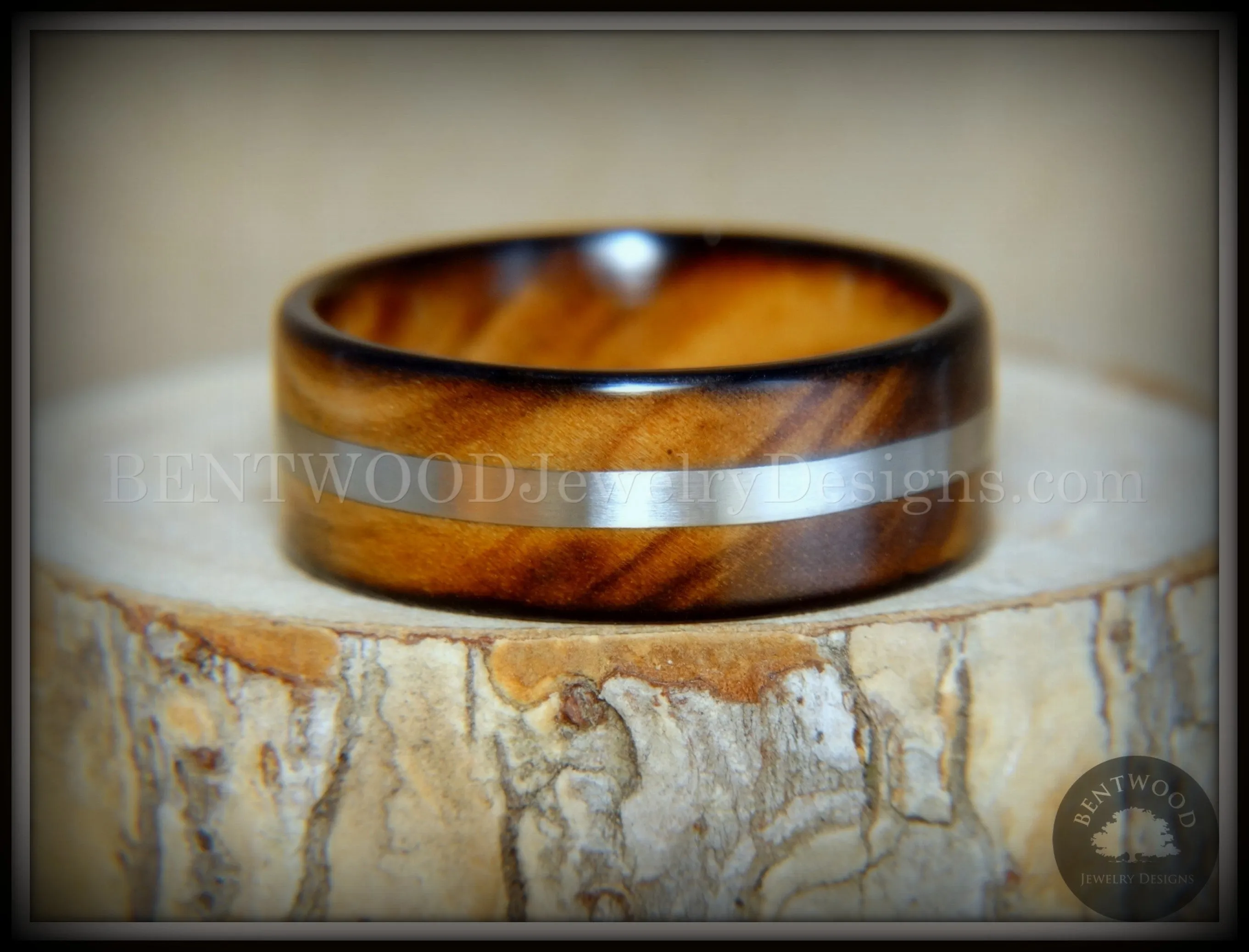 Bentwood Ring - "Ole Smoky Silver" Olive Wood Ring Silver Inlay