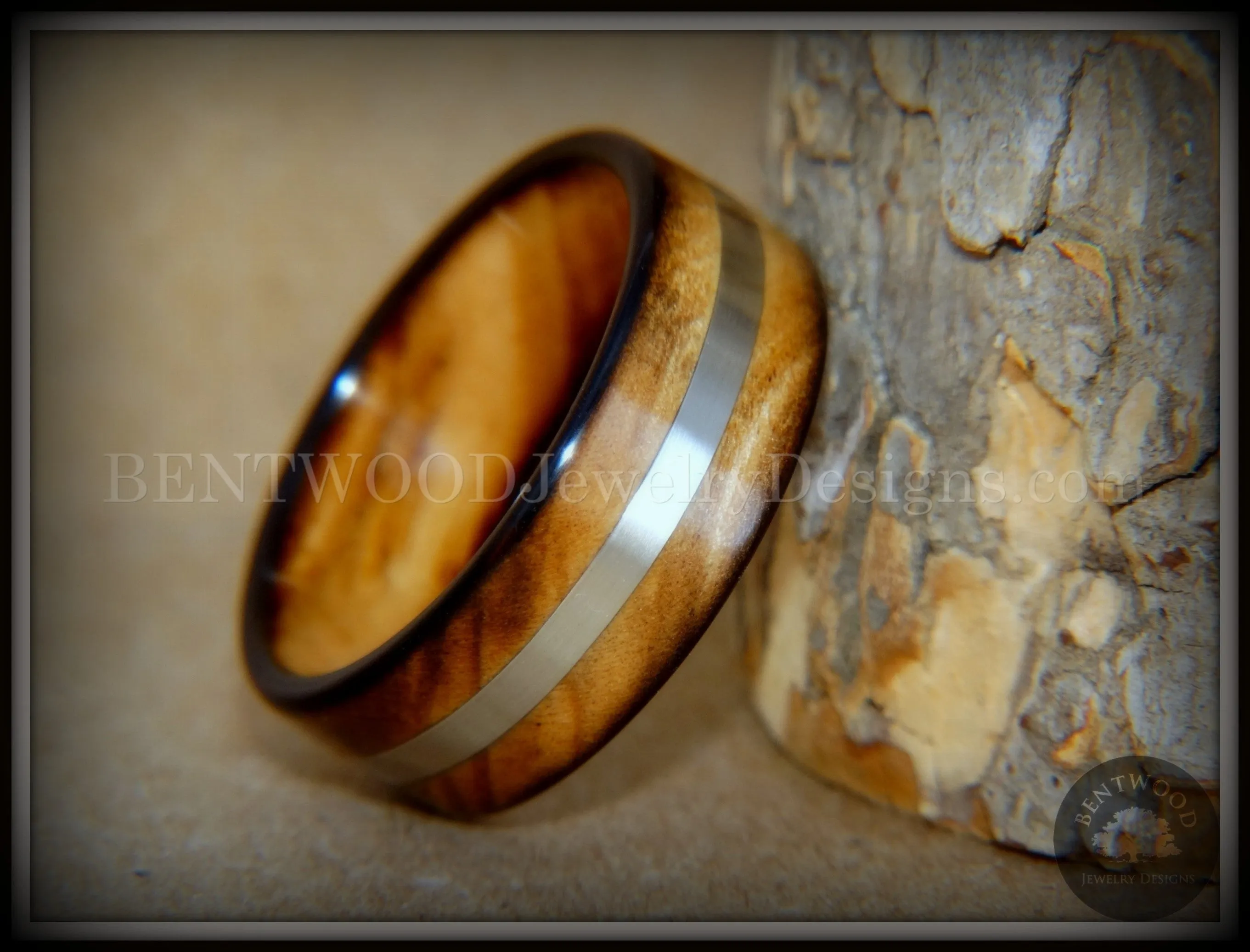 Bentwood Ring - "Ole Smoky Silver" Olive Wood Ring Silver Inlay