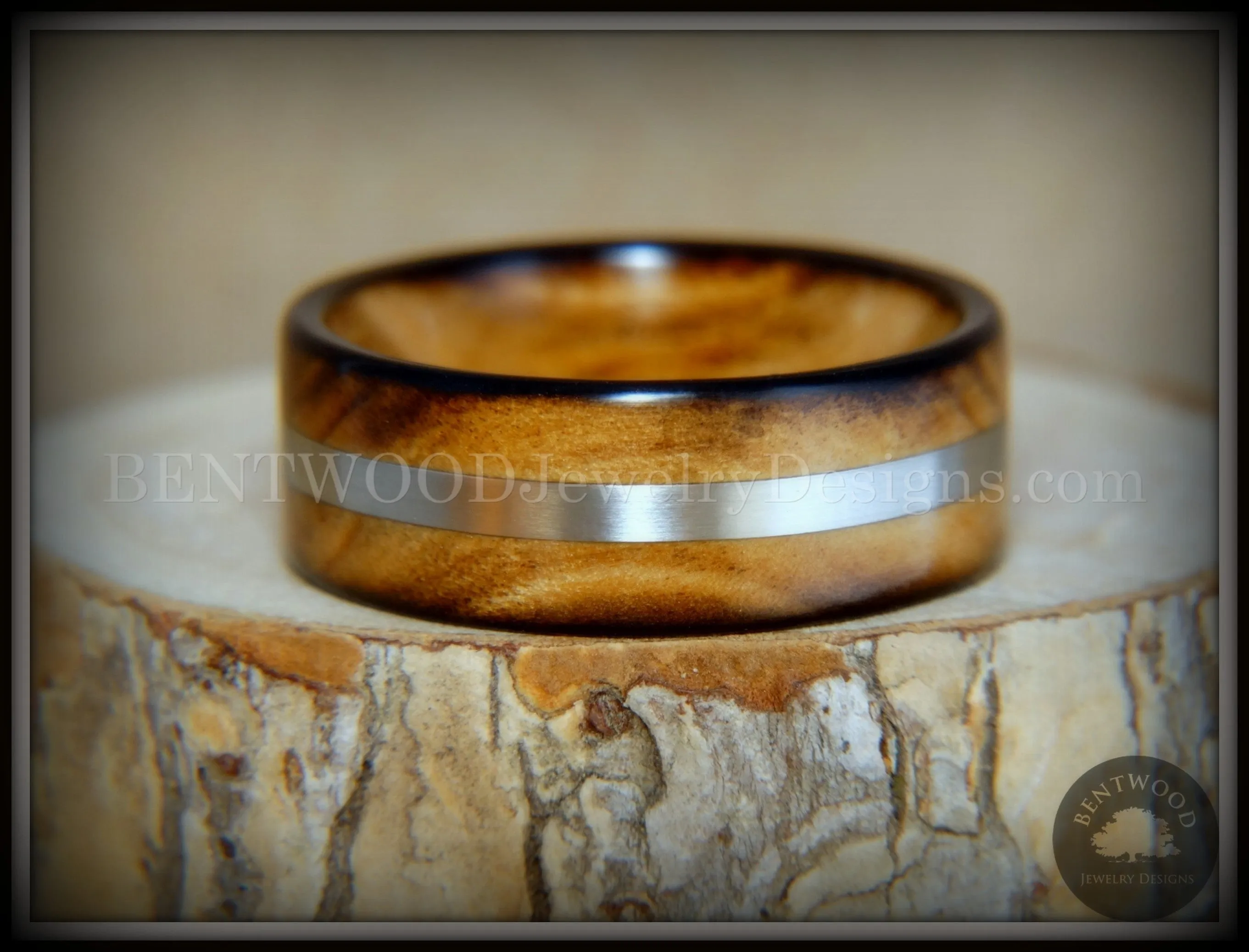 Bentwood Ring - "Ole Smoky Silver" Olive Wood Ring Silver Inlay