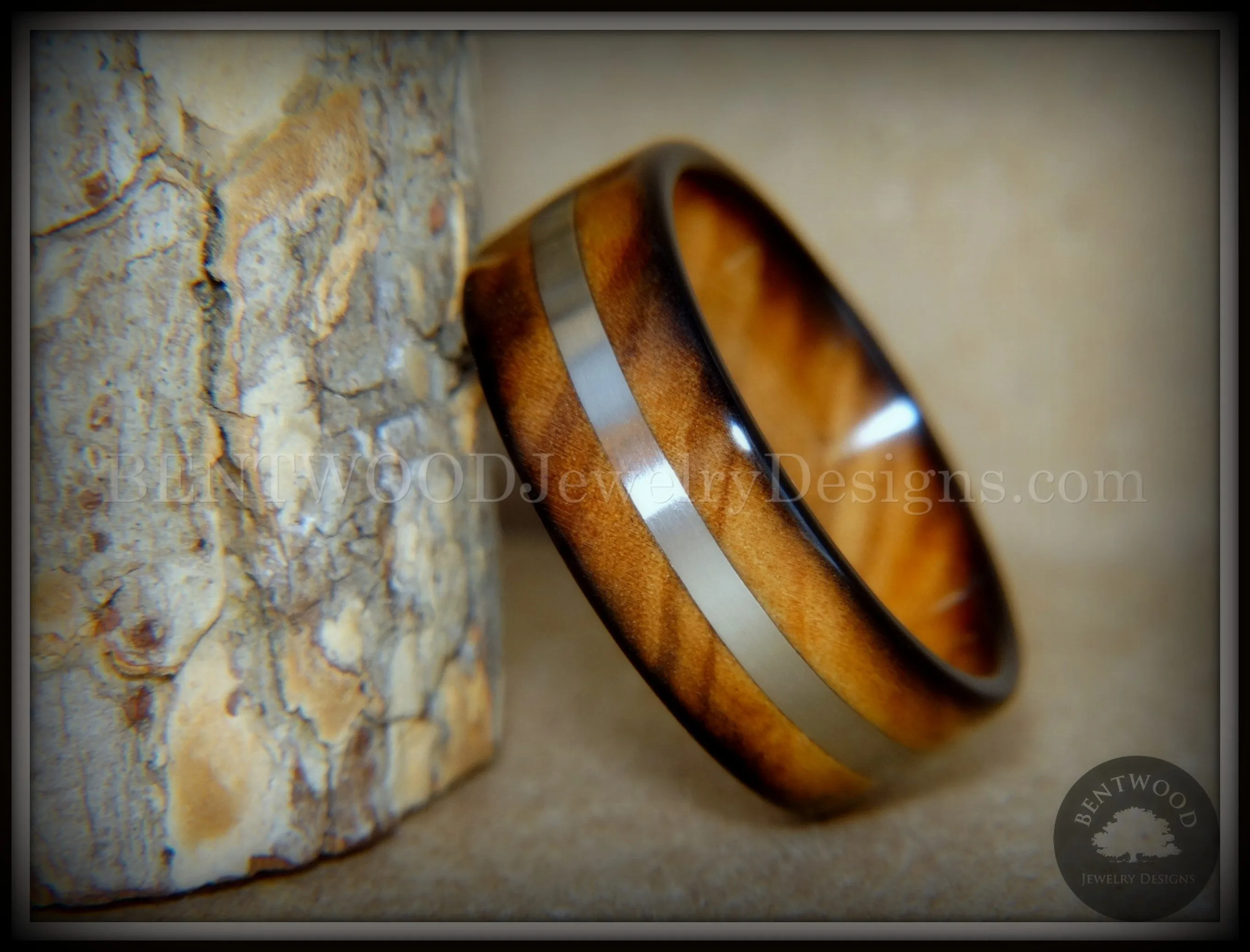 Bentwood Ring - "Ole Smoky Silver" Olive Wood Ring Silver Inlay