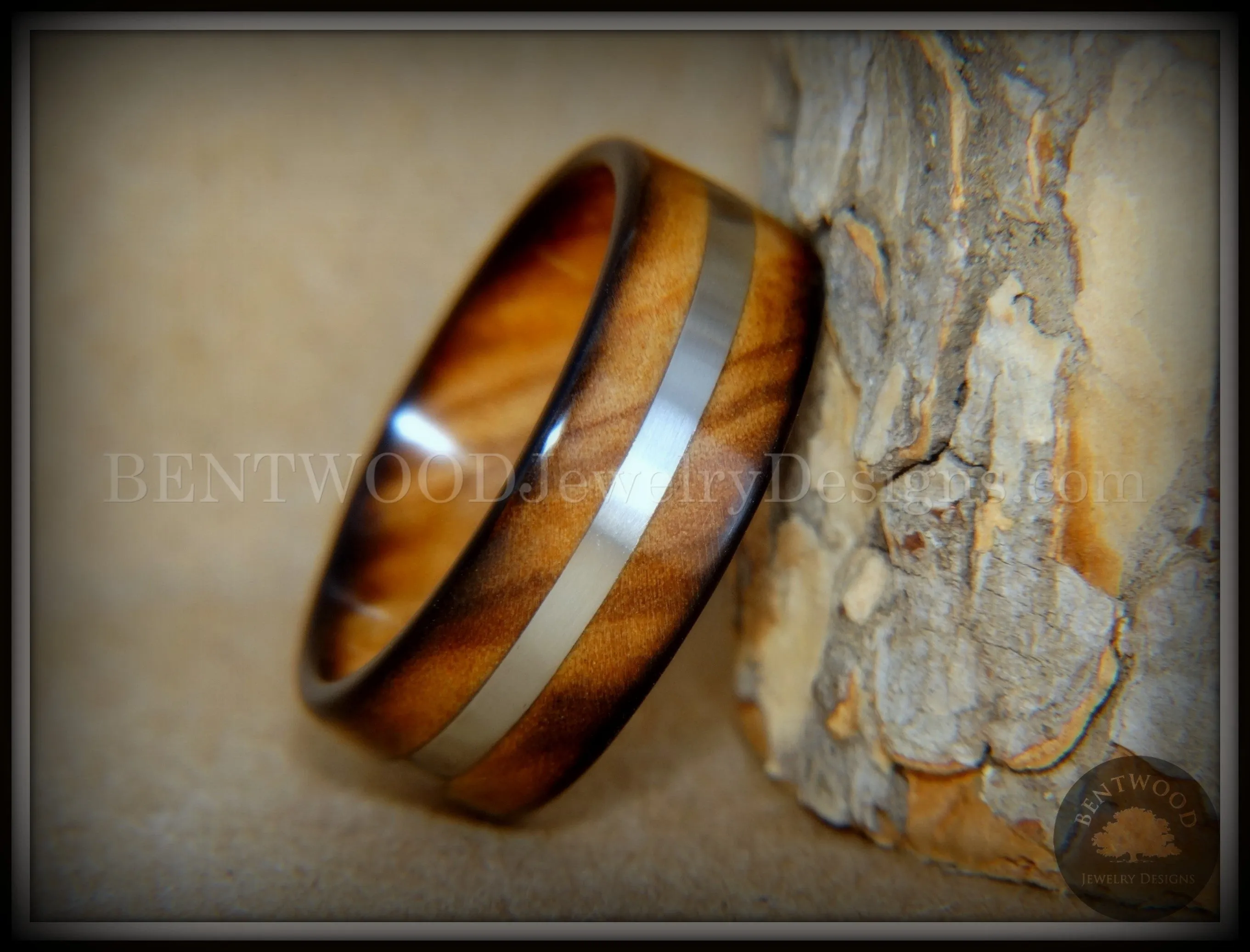 Bentwood Ring - "Ole Smoky Silver" Olive Wood Ring Silver Inlay