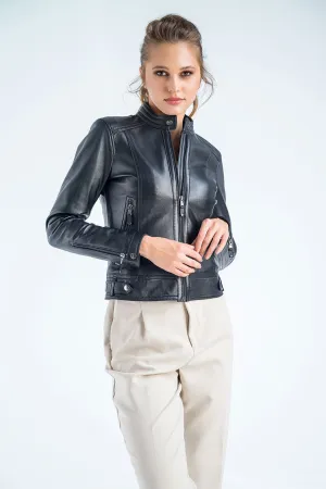 Black Genuine Cropped Leather Jacket