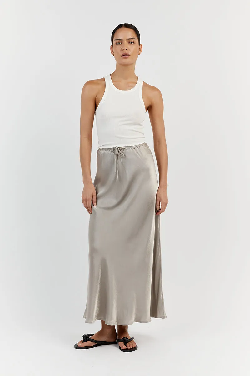 BOBBY PEWTER SATIN BIAS CUT SKIRT
