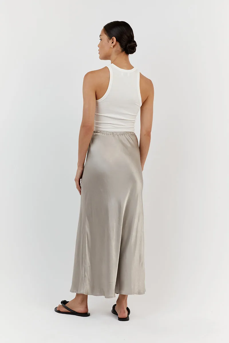BOBBY PEWTER SATIN BIAS CUT SKIRT