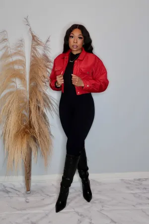Brooke Cropped Bomber Jacket- Red