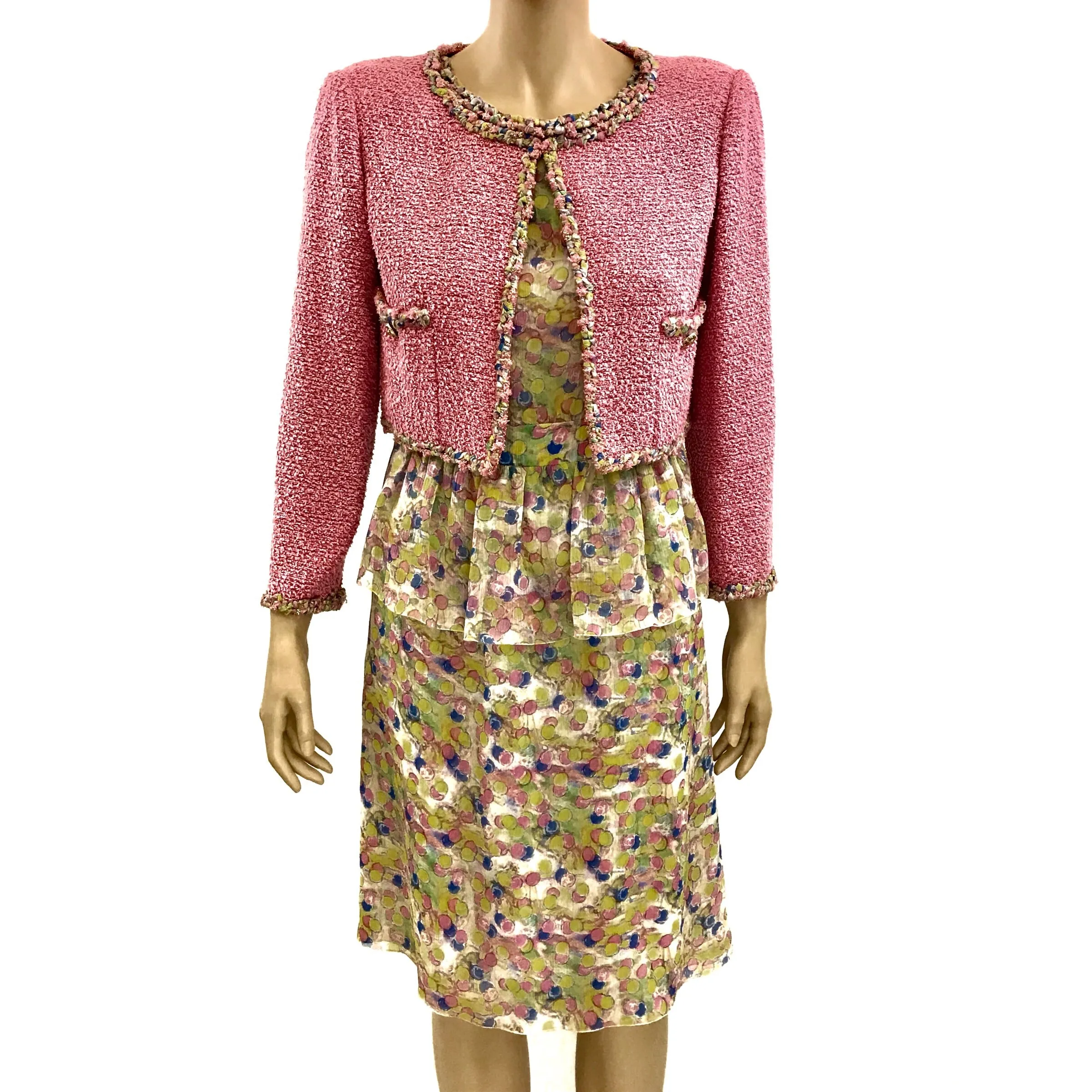 Chanel Gold and Pink Pastels Tweed Cropped Jacket