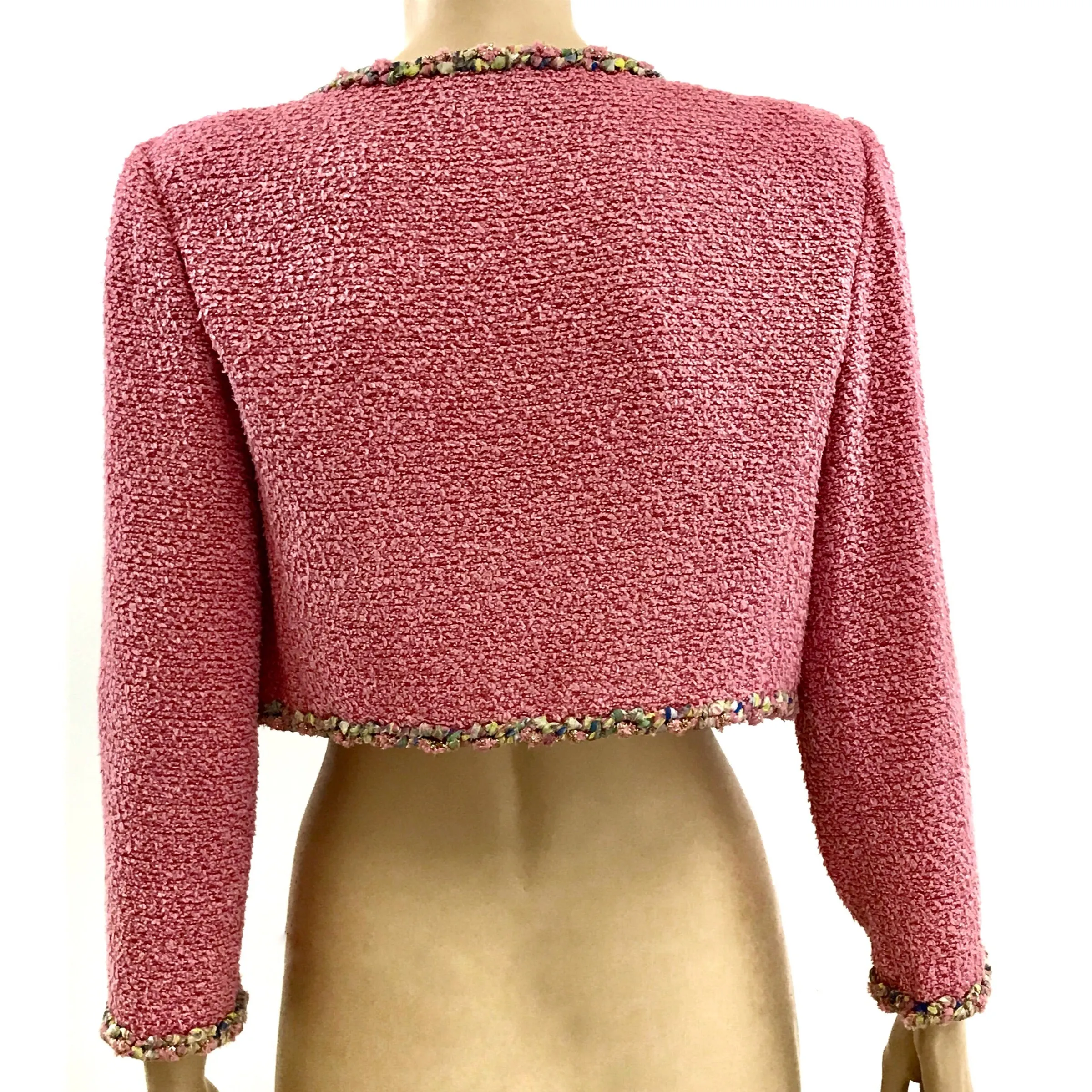 Chanel Gold and Pink Pastels Tweed Cropped Jacket