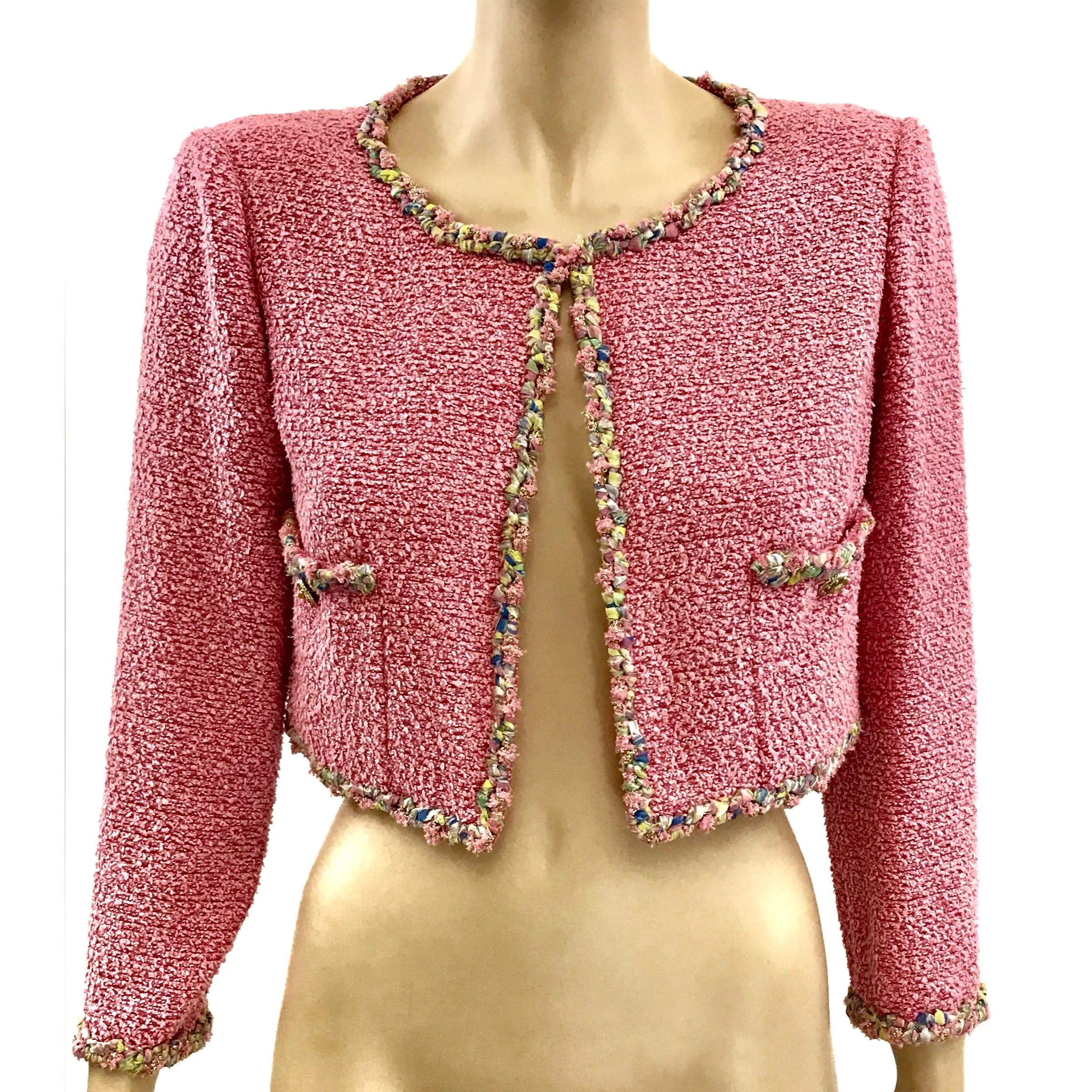 Chanel Gold and Pink Pastels Tweed Cropped Jacket