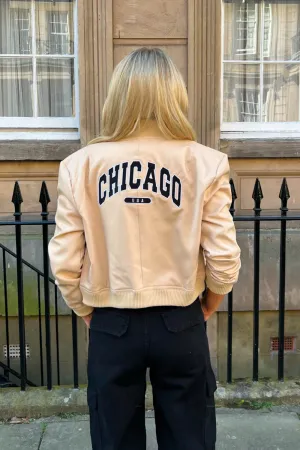 Chicago nude embroidered bomber jacket