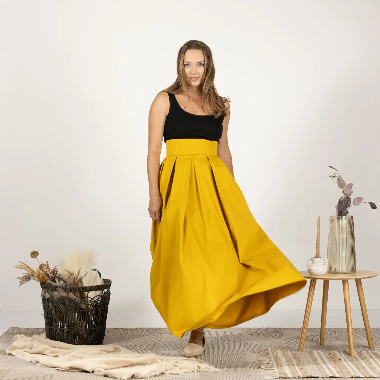 Cotton Skirt with High Rise