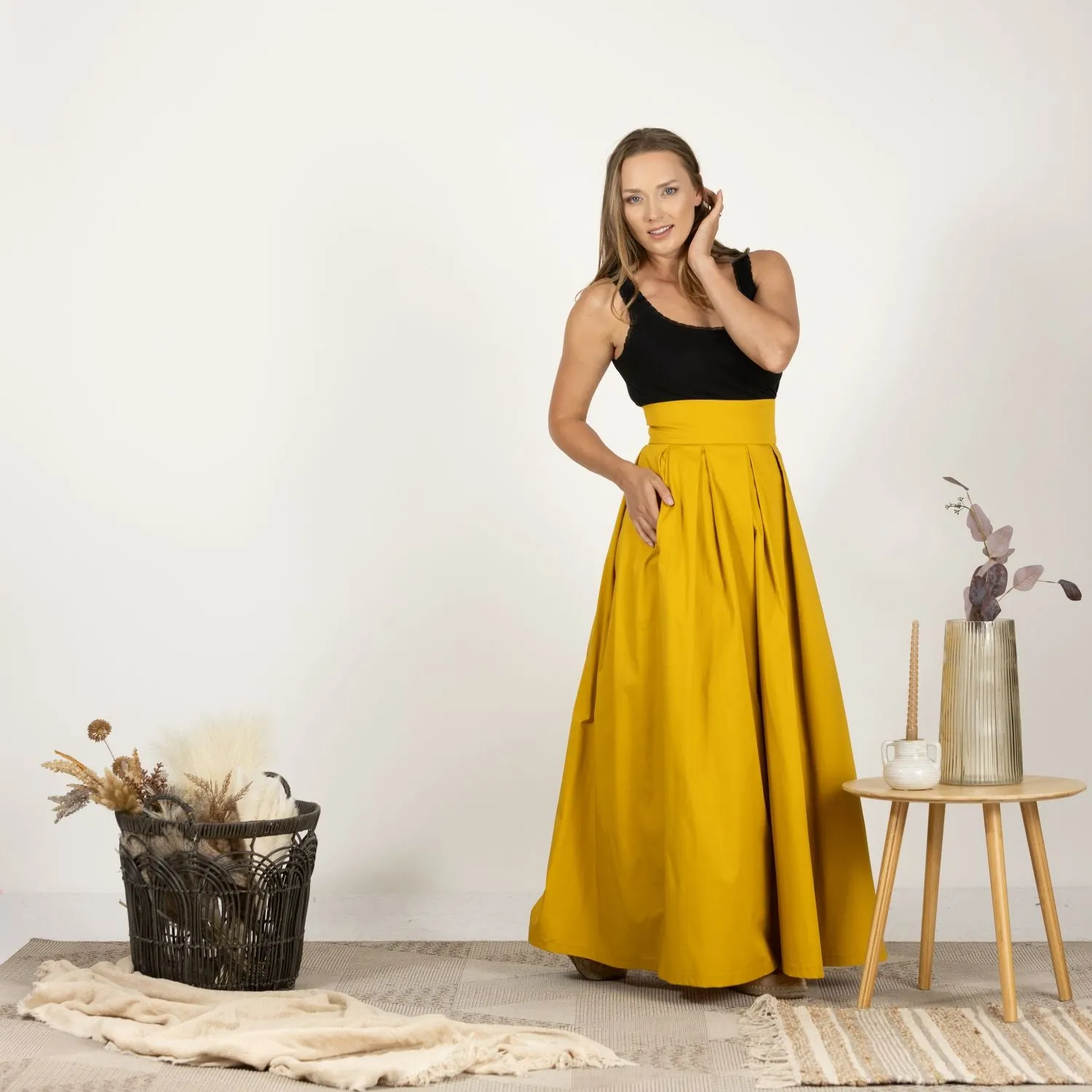 Cotton Skirt with High Rise