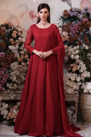 Crimson Red Minimalist Chiffon Anarkali Frock (Shabnam)