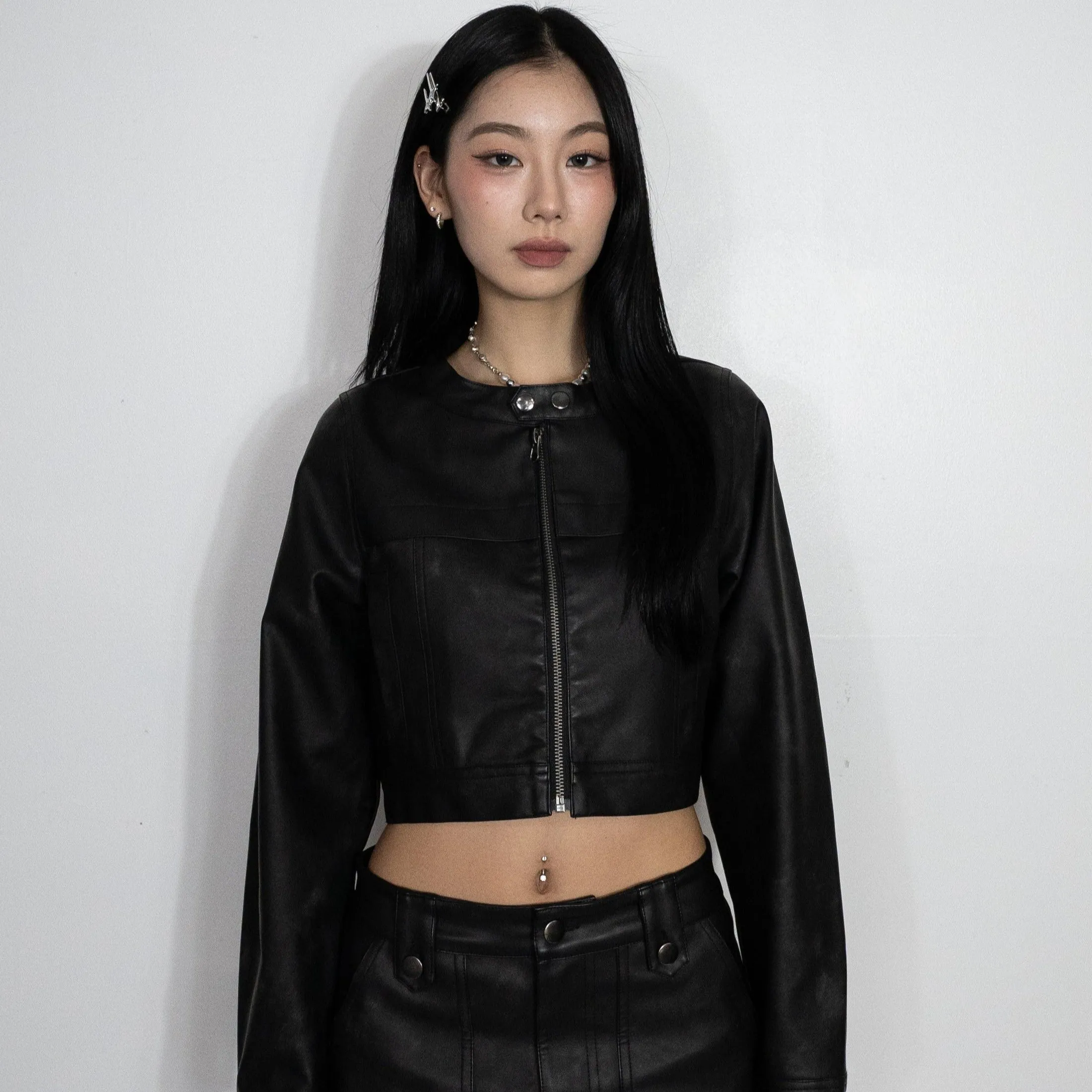 cropped  fake leather jacket