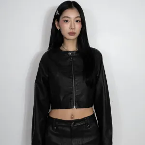 cropped  fake leather jacket