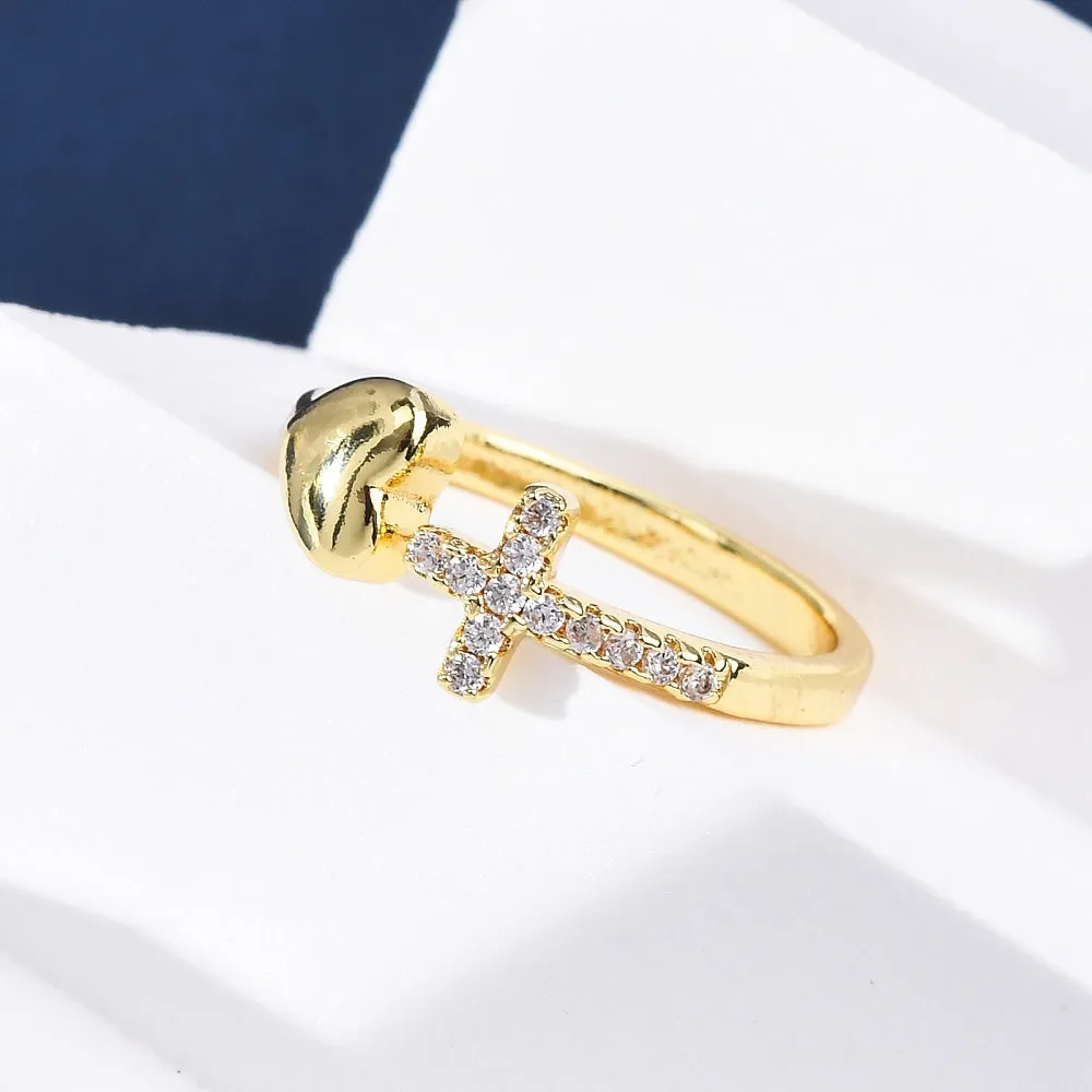 CZ Cross & Heart Ring