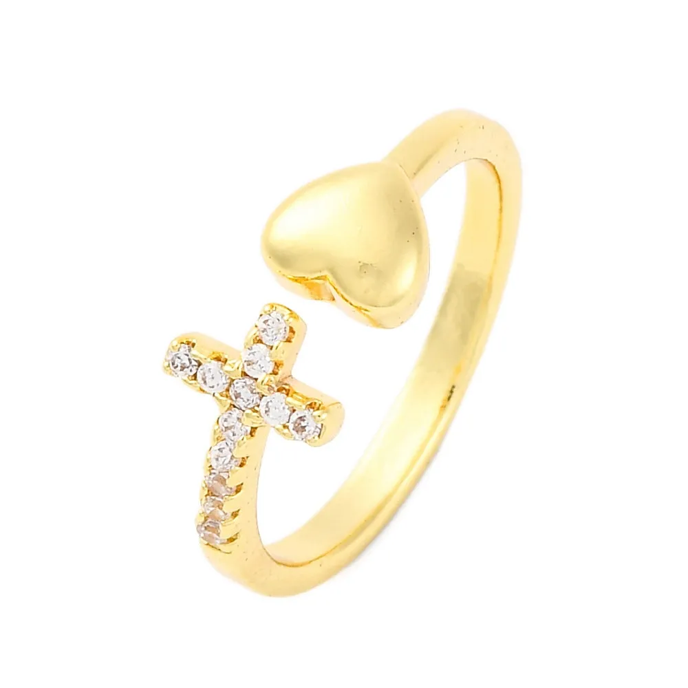 CZ Cross & Heart Ring