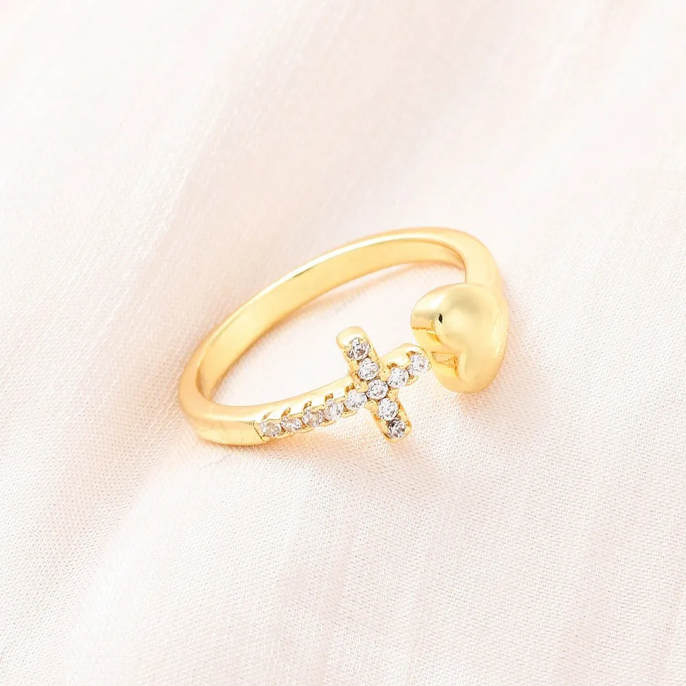 CZ Cross & Heart Ring