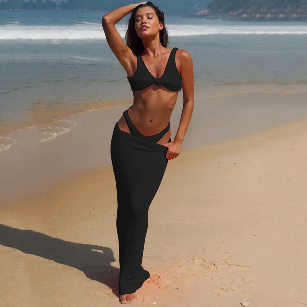 Dana - Ribbed 3 piece bikini set with maxi skirt