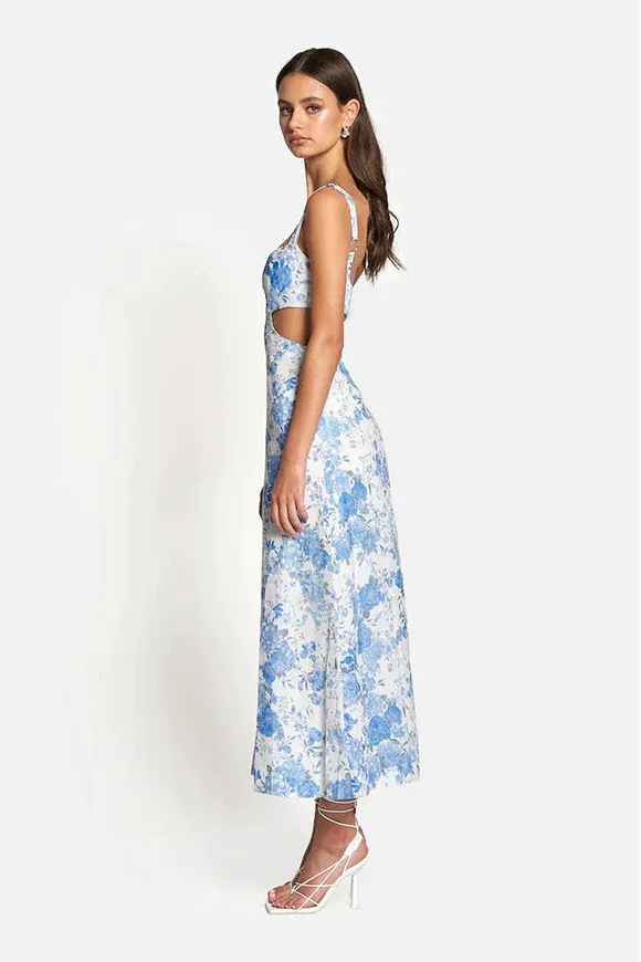 Delilah Cut Out Midi Dress - Sky Blue Floral