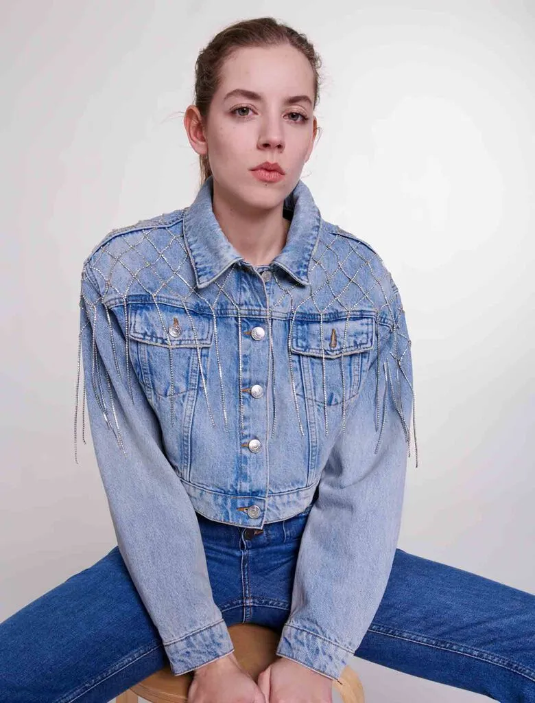 Denim jacket with rhinestones