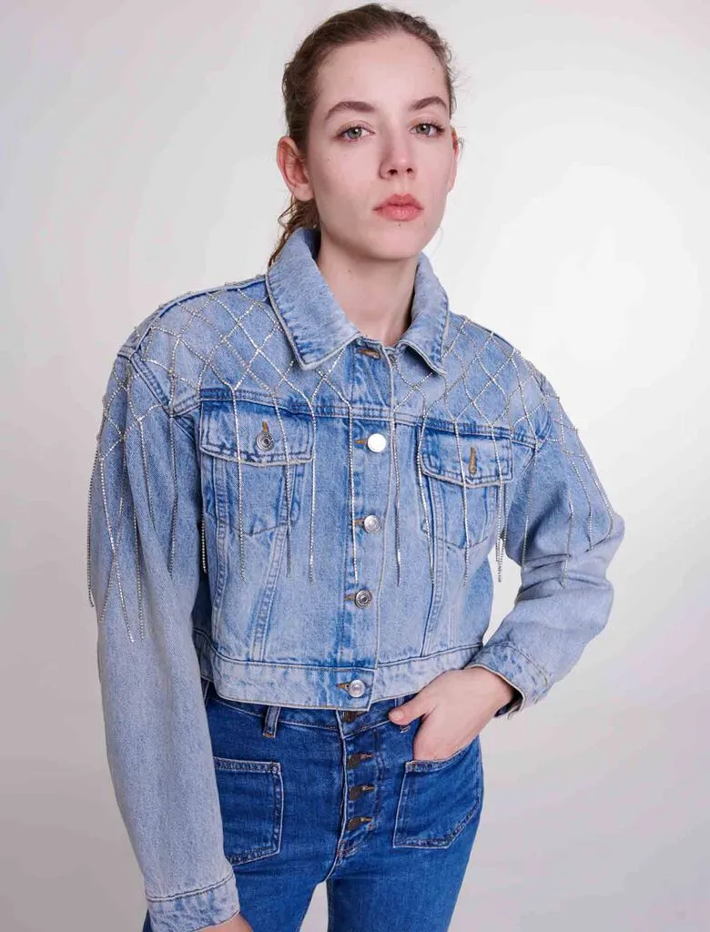 Denim jacket with rhinestones