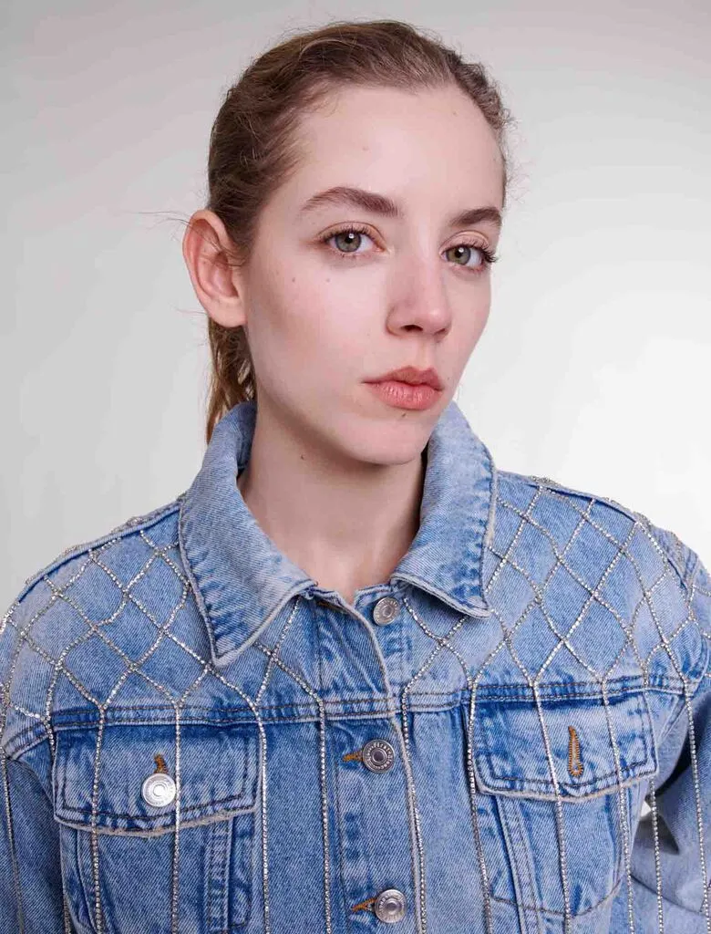 Denim jacket with rhinestones