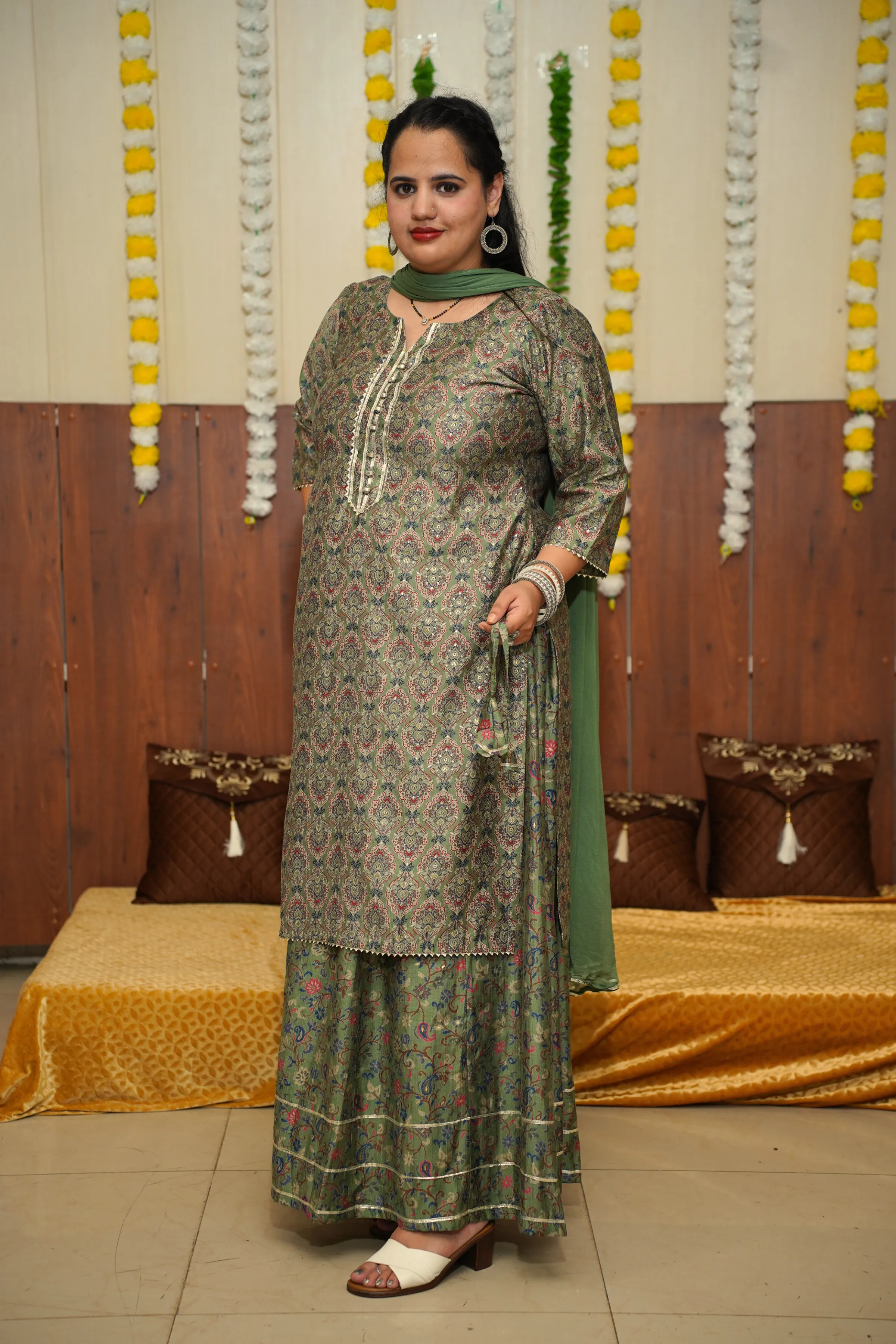 Dusty Olive Foiled Skirt Suit