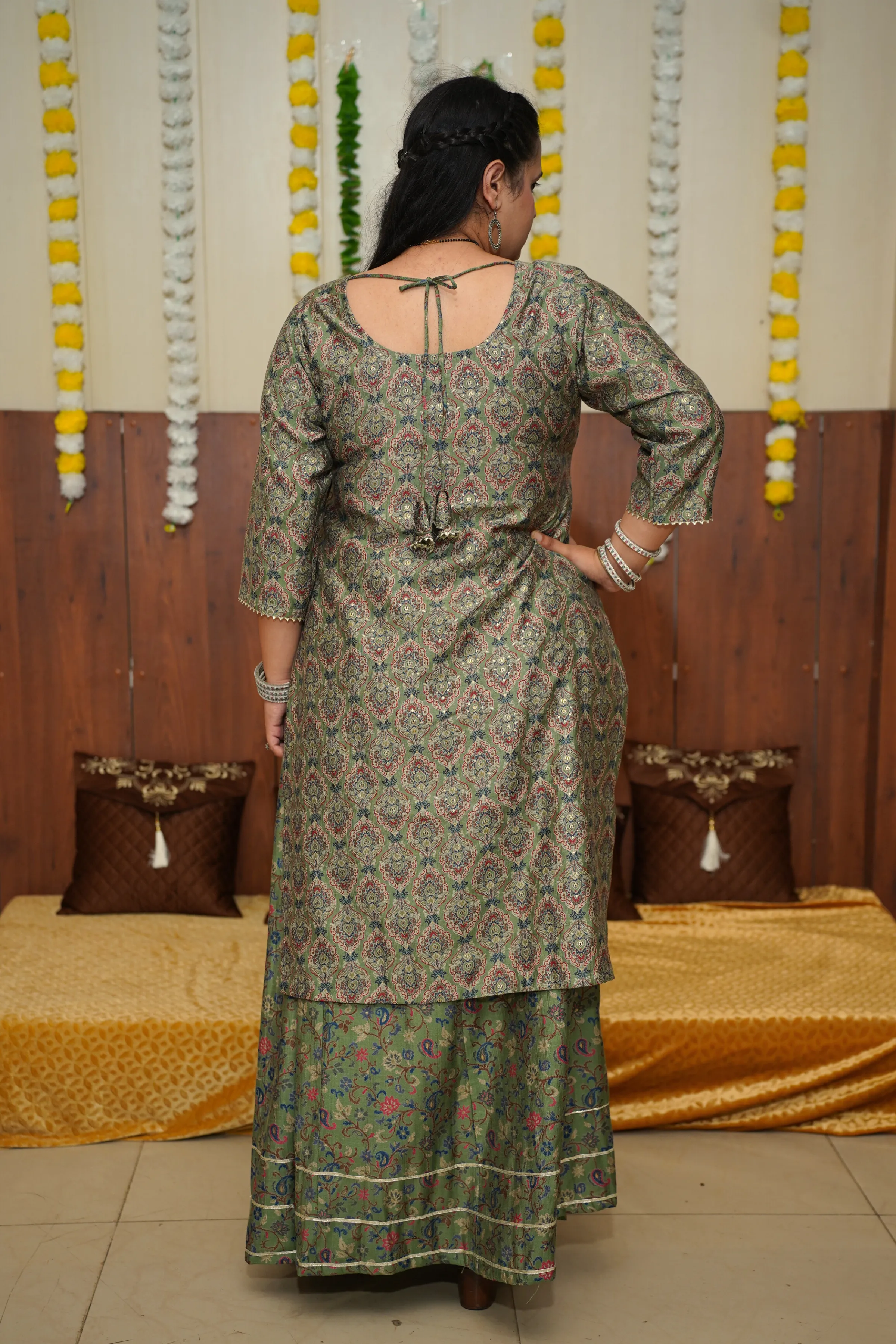 Dusty Olive Foiled Skirt Suit