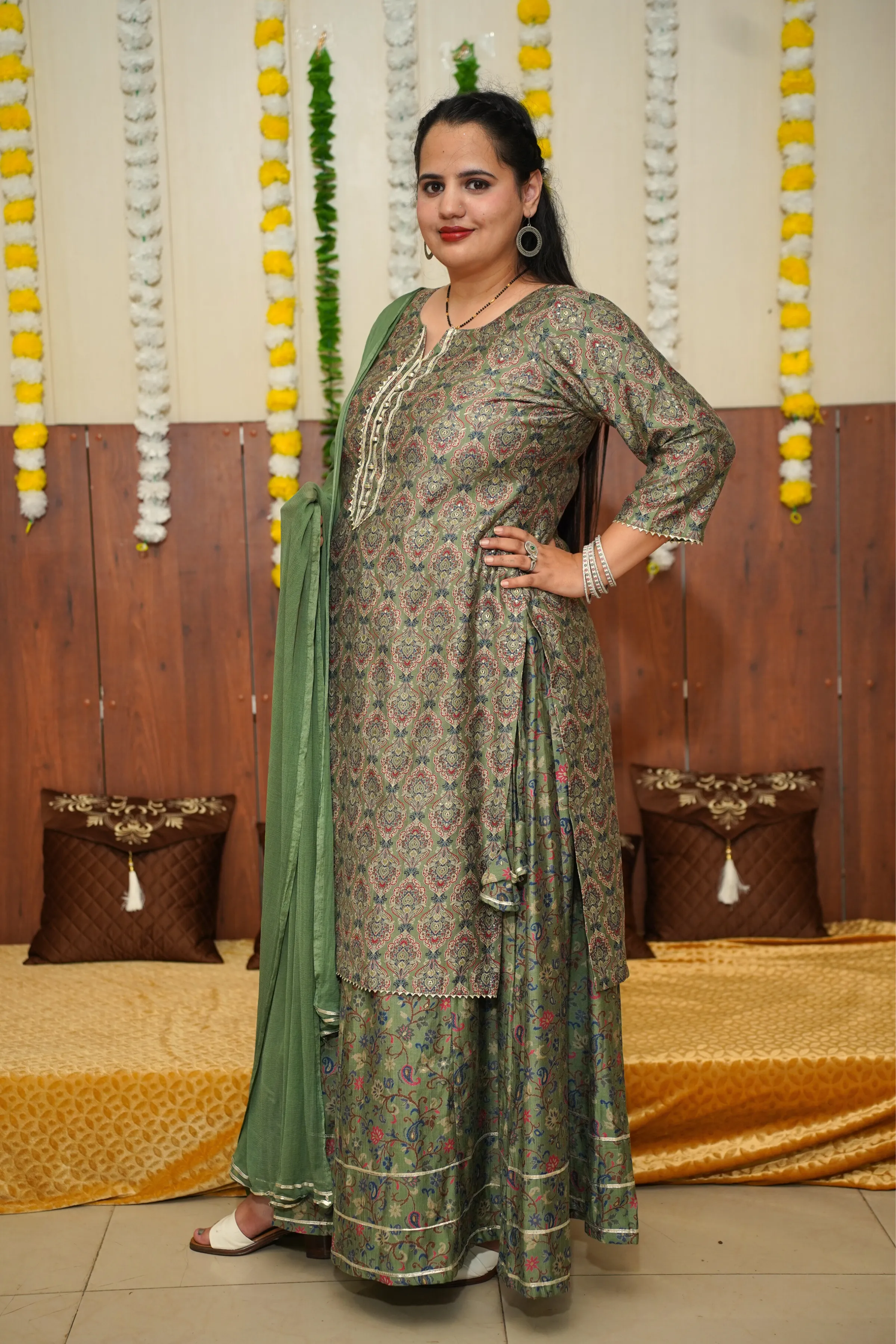Dusty Olive Foiled Skirt Suit