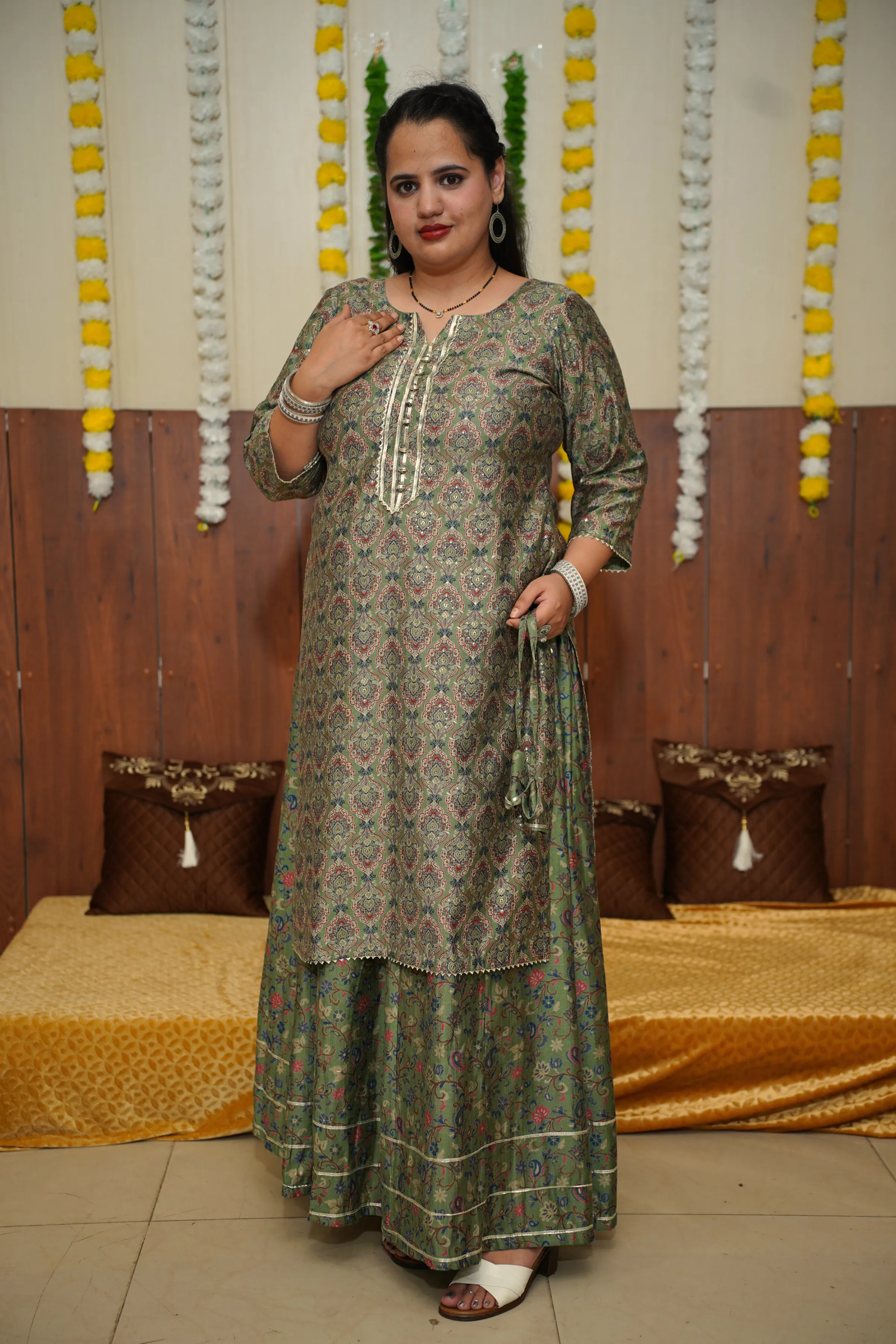 Dusty Olive Foiled Skirt Suit