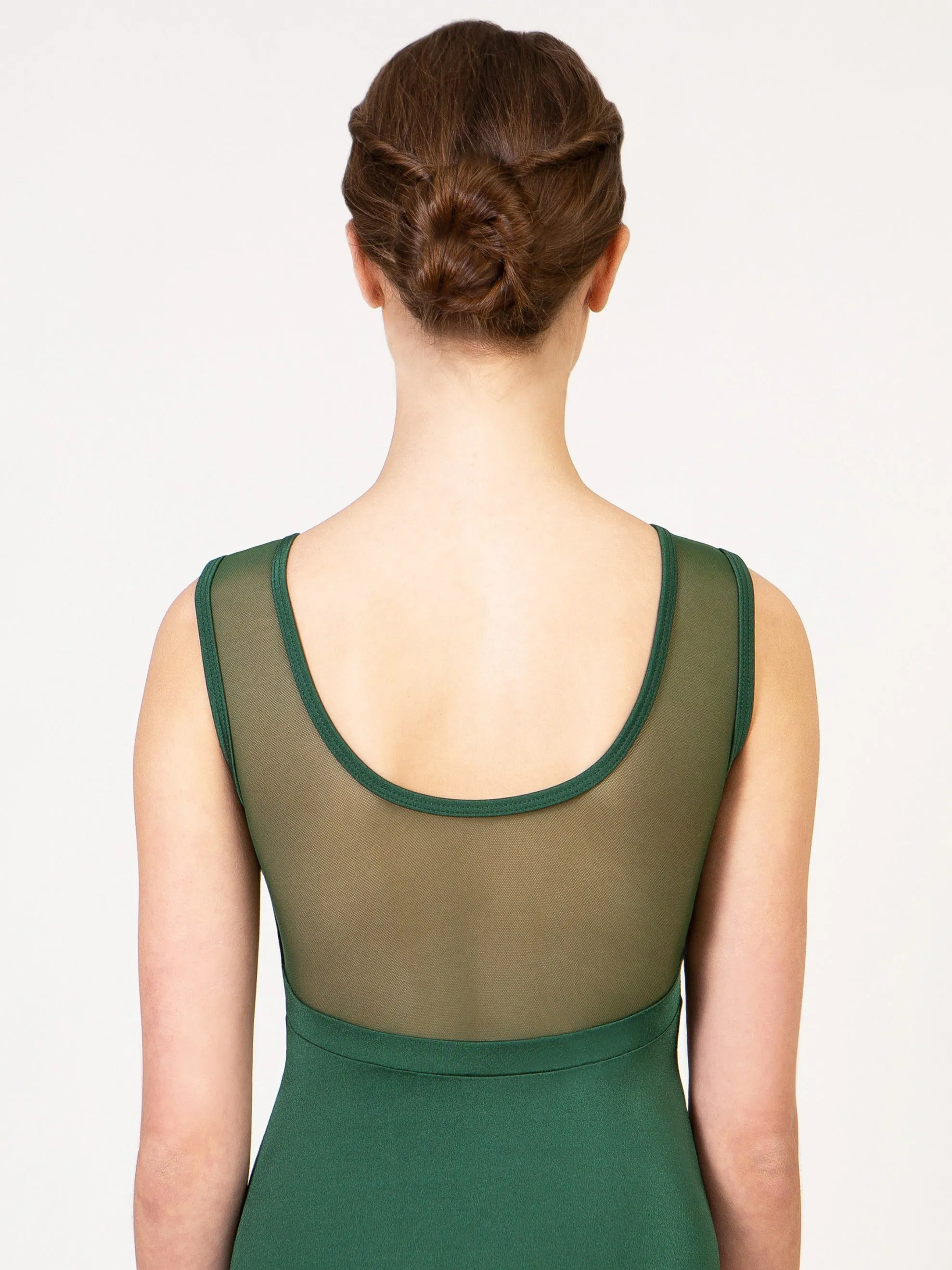Embroidered Mesh Pinch Front Tank Leotard