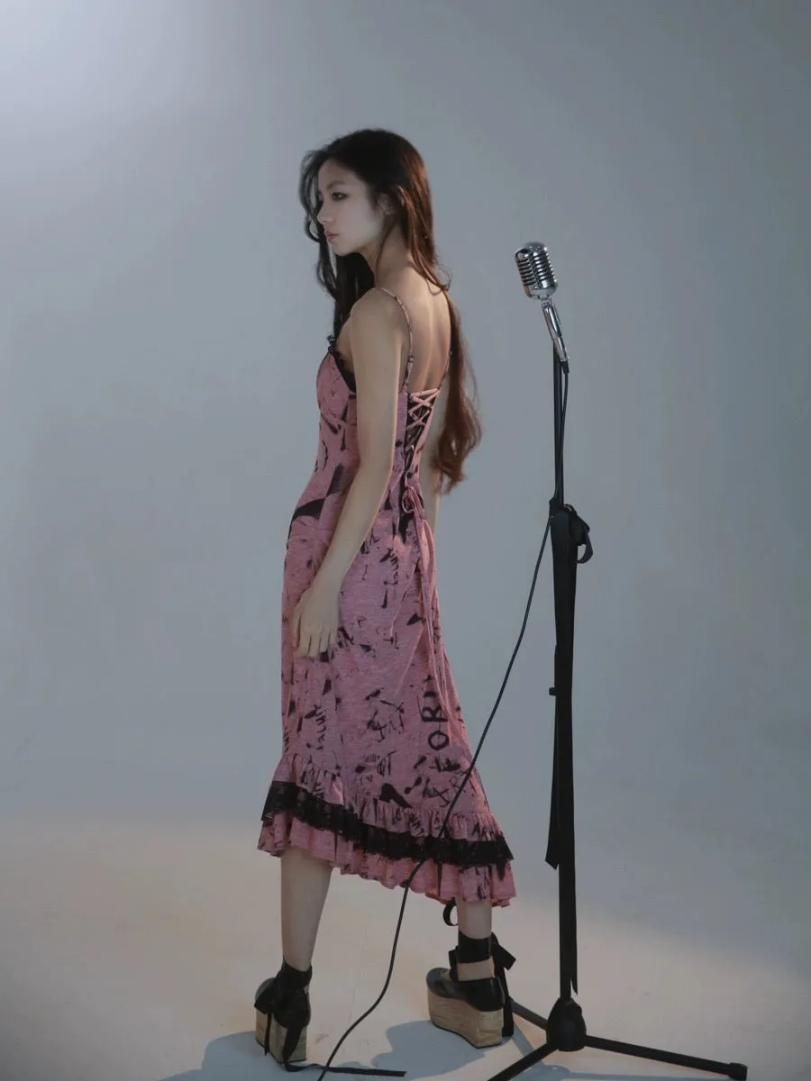 [Evil tooth] Punk Rose Mermaid Tail Design Midi Dress