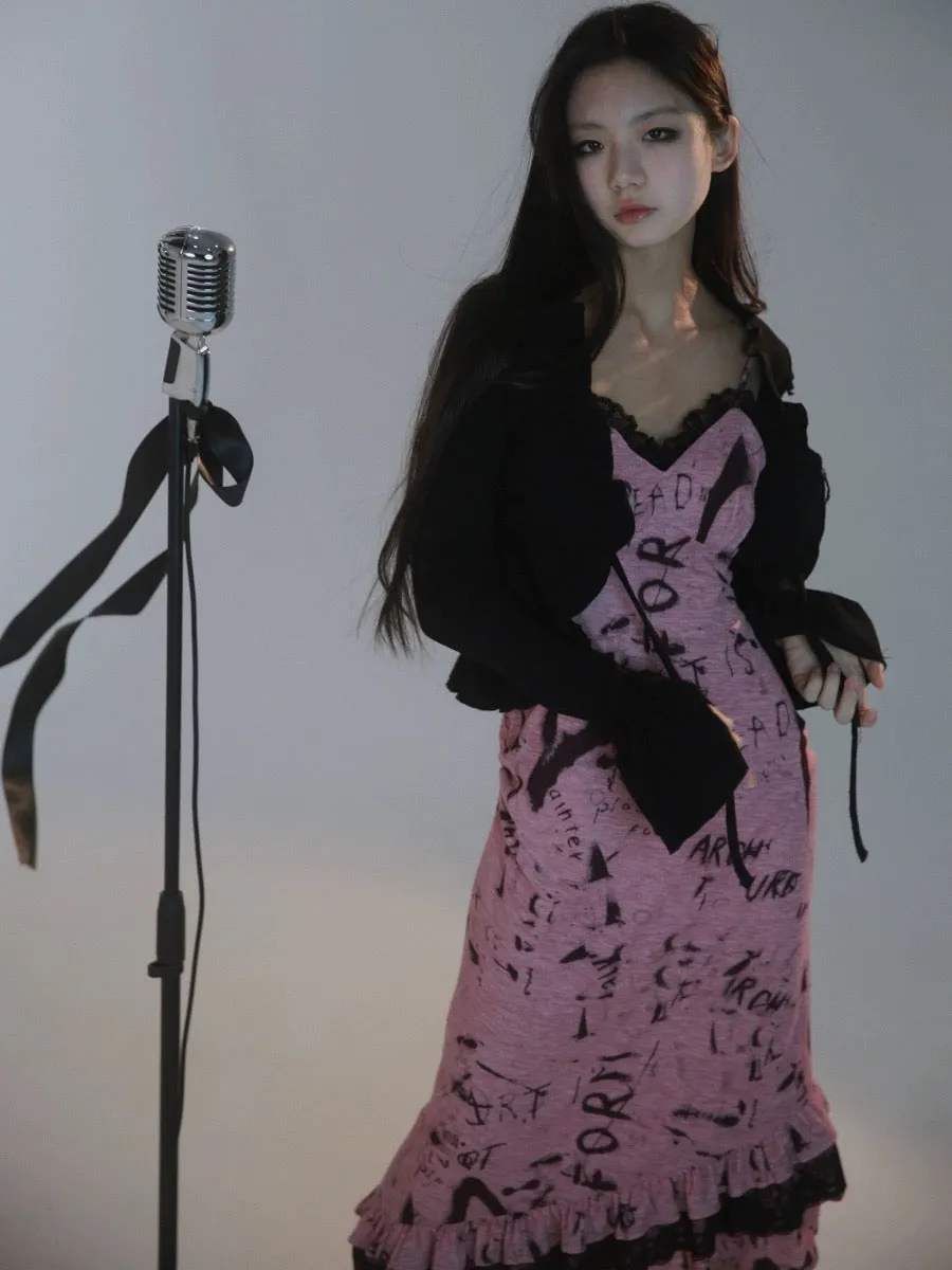 [Evil tooth] Punk Rose Mermaid Tail Design Midi Dress