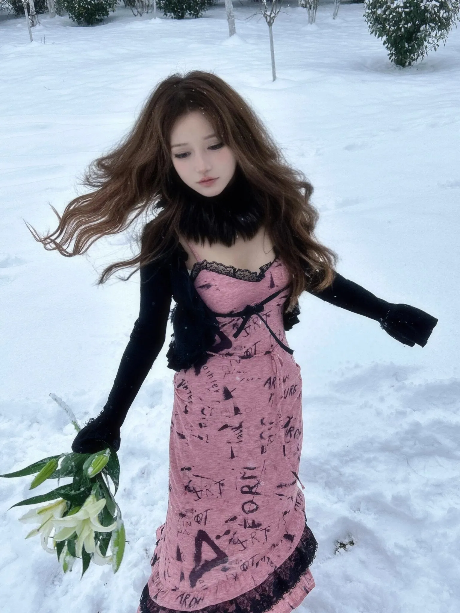 [Evil tooth] Punk Rose Mermaid Tail Design Midi Dress