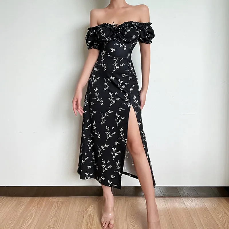 Floral Victorian Off-the-Shoulder French Dress