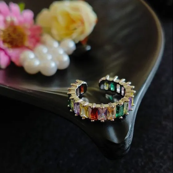 Gold/Silver Plated Multi Colour Baguette Adjustable Finger Ring