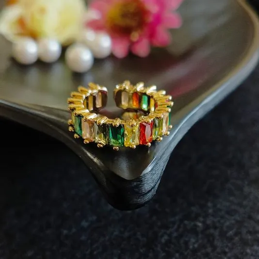 Gold/Silver Plated Multi Colour Baguette Adjustable Finger Ring