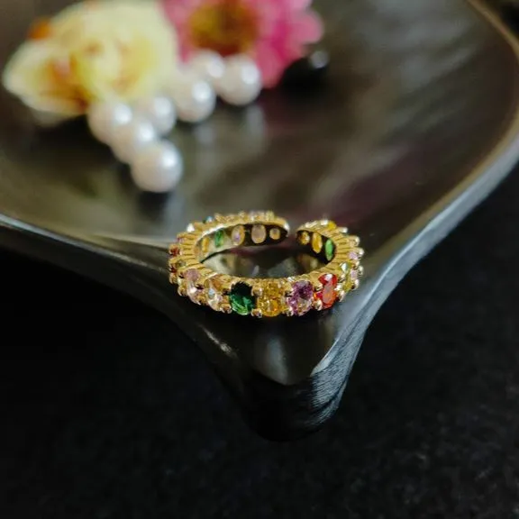 Gold/Silver Plated Oval Shaped Multi Colour Baguette Adjustable Finger Ring