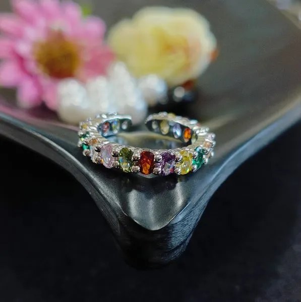 Gold/Silver Plated Oval Shaped Multi Colour Baguette Adjustable Finger Ring