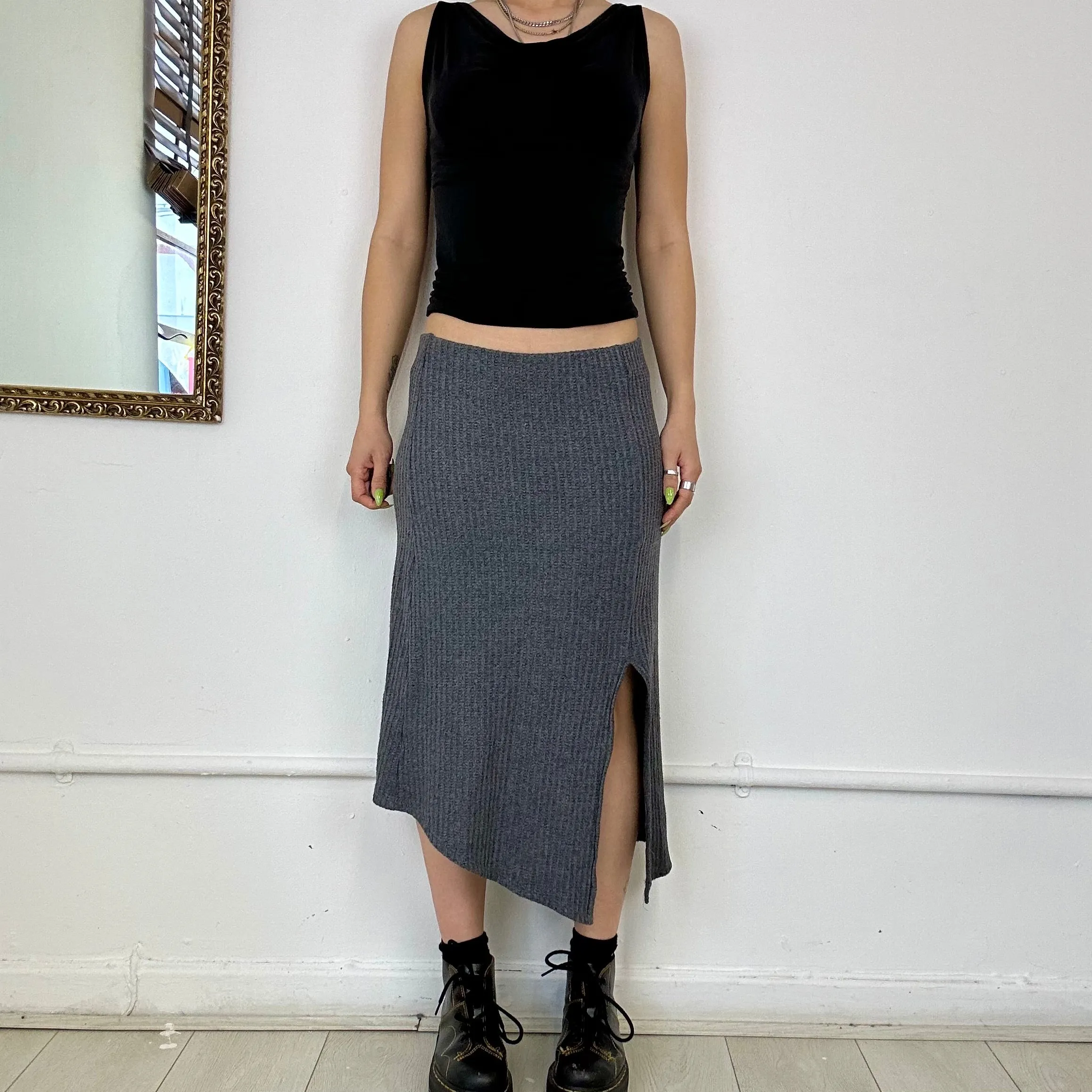 grey knit midi skirt