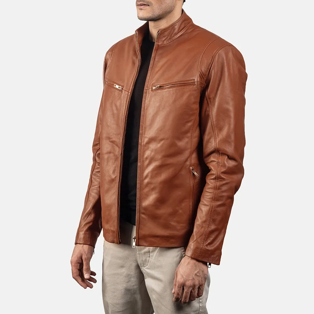 Ionic Tan Brown Leather Biker Jacket