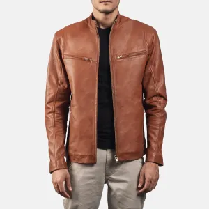 Ionic Tan Brown Leather Biker Jacket