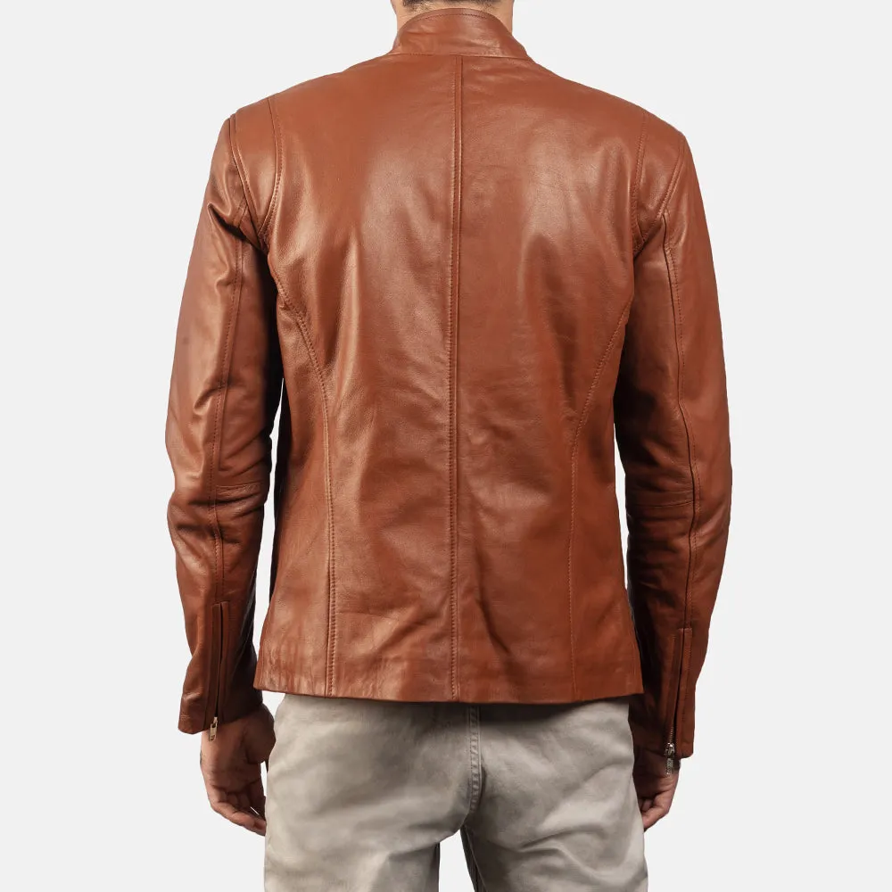 Ionic Tan Brown Leather Biker Jacket