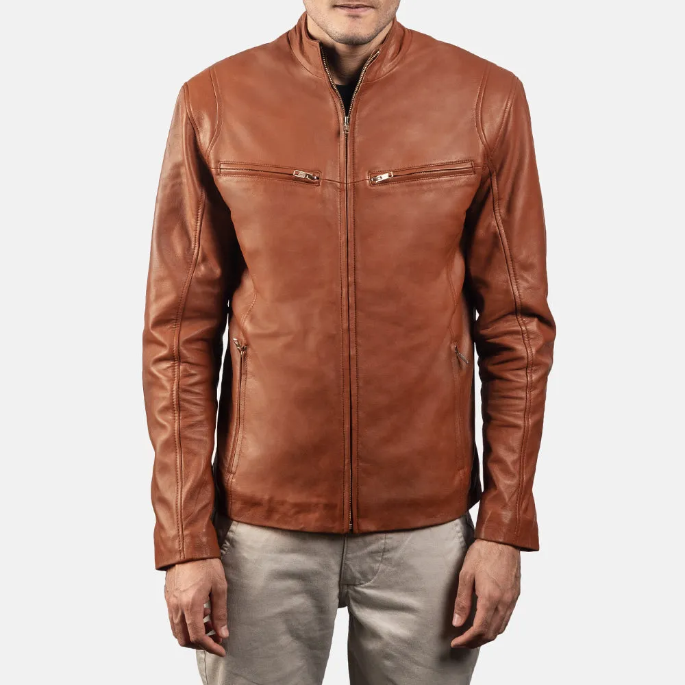 Ionic Tan Brown Leather Biker Jacket