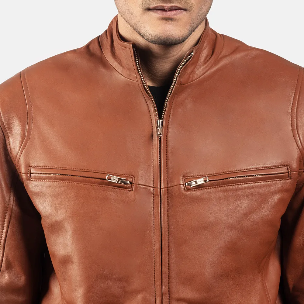 Ionic Tan Brown Leather Biker Jacket